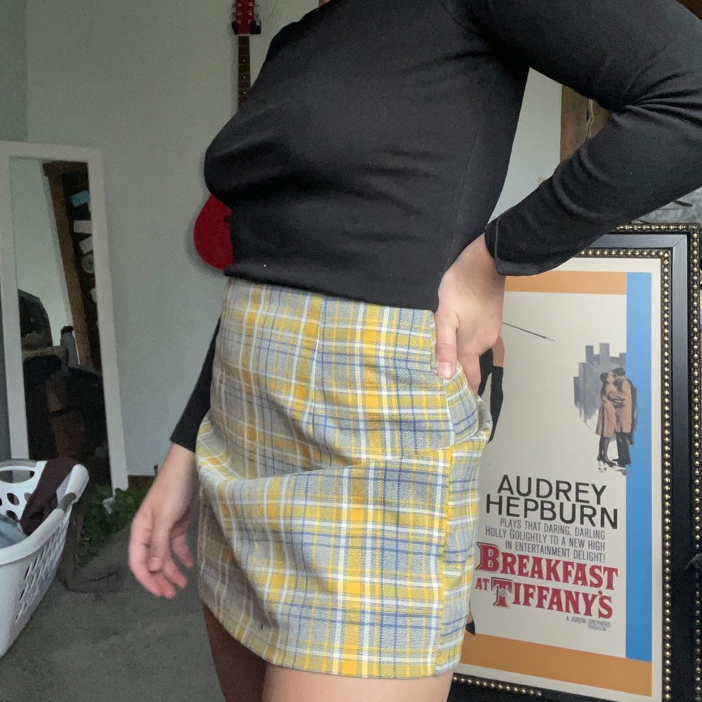 yellow plaid mini skirt